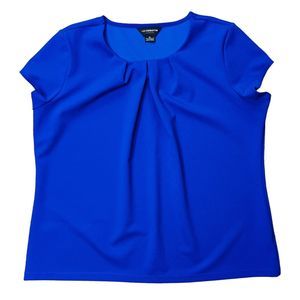Liz Claiborne Career Womens Blouse Royal Blue Short Sleeve Top Pleated Size XL